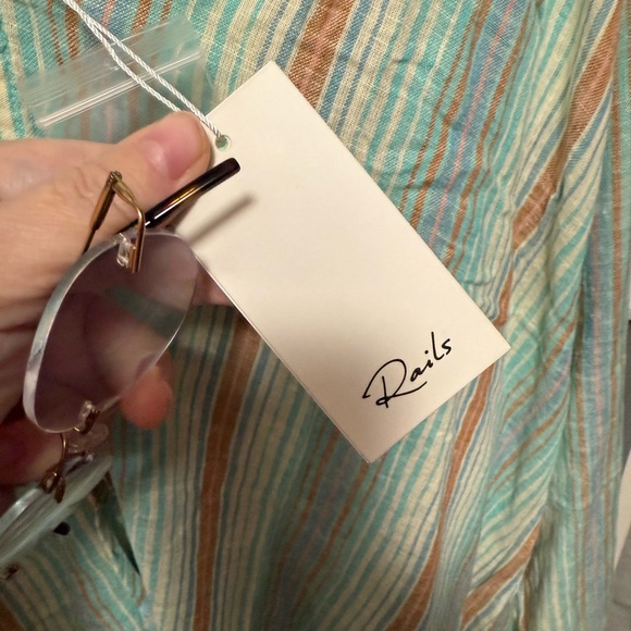 Rails Brielle Linen Top Green and White Tie Front Long Sleeve Blouse XXL NWT - Picture 10 of 12